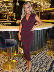 AX Paris Purple Plum Sparkle Wrap Top Ruched Skirt Midi Dress - Image 1 of 3
