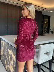 AX Paris Velvet Sequin Long Sleeve Mini Dress - Image 2 of 4