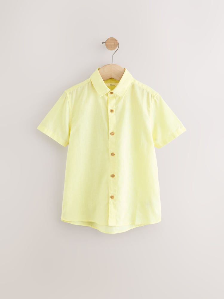 Lemon Yellow Single Short Sleeves Linen Blend Shirt (3mths-16yrs) - Image 1 of 4