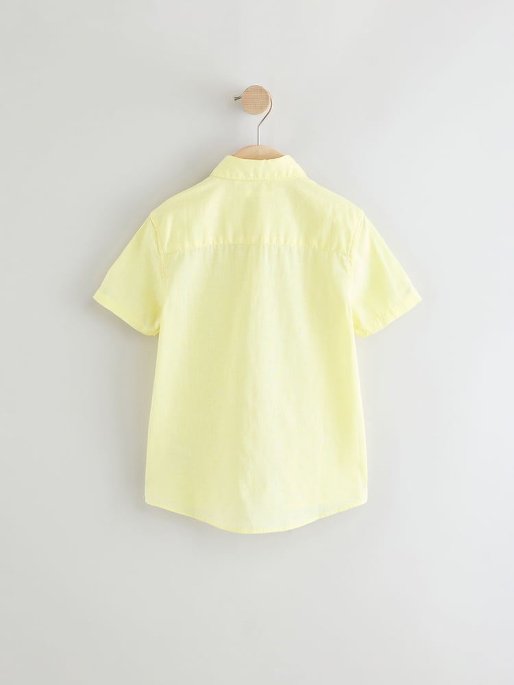 Lemon Yellow Single Short Sleeves Linen Blend Shirt (3mths-16yrs) - Image 2 of 4