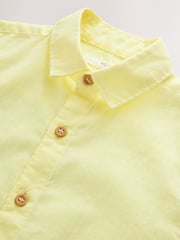 Lemon Yellow Single Short Sleeves Linen Blend Shirt (3mths-16yrs) - Image 4 of 4