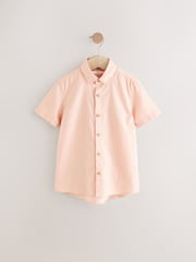 Peach Pink Single Short Sleeves Linen Blend Shirt (3mths-16yrs) - Image 1 of 4