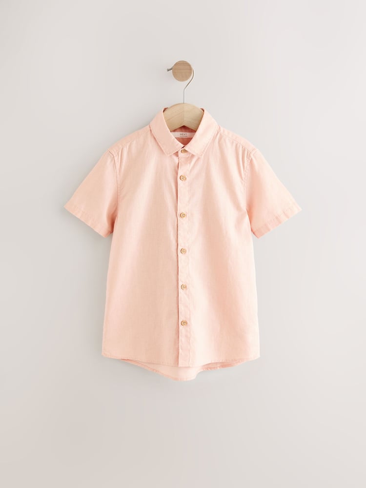 Peach Pink Single Short Sleeves Linen Blend Shirt (3mths-16yrs) - Image 1 of 4