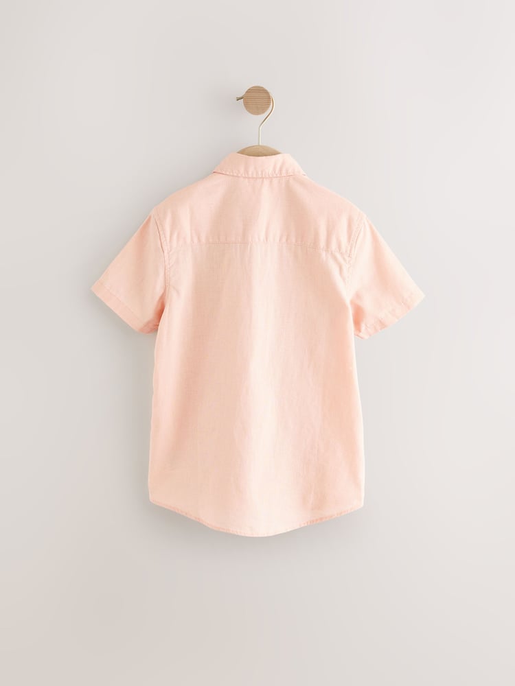 Peach Pink Single Short Sleeves Linen Blend Shirt (3mths-16yrs) - Image 2 of 4