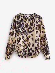 Animal Print Long Sleeve V-Neck Jersey Blouse - Image 6 of 8
