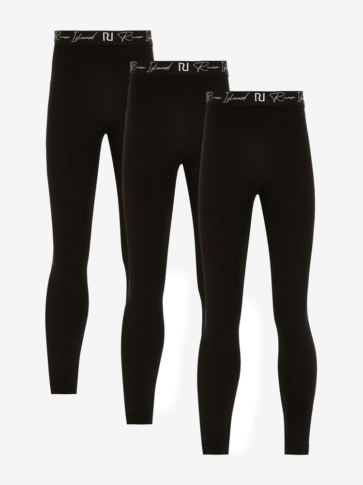 River Island Black Girls Logo Waistband Leggings 3 Pack - Image 1 of 3