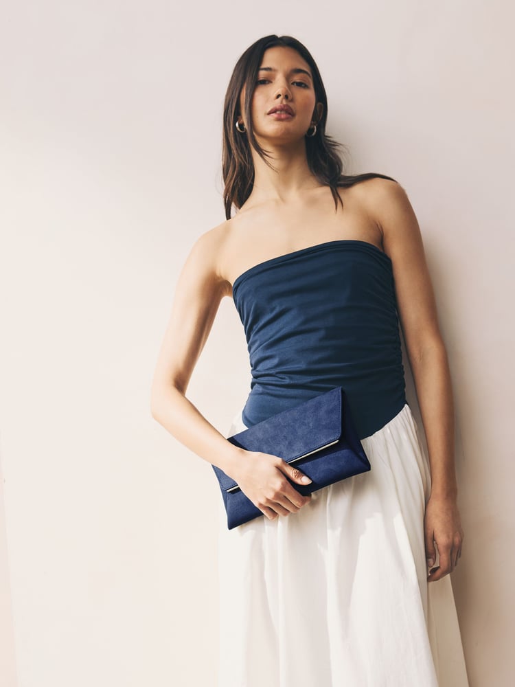 Navy Clutch Bag With Detachable Chain - Image 1 of 10 Navy Clutch Bag With Detachable Chain - Image 1 of 10