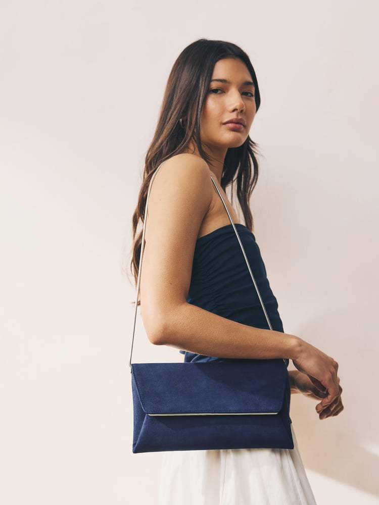 Navy Clutch Bag With Detachable Chain - Image 2 of 10 Navy Clutch Bag With Detachable Chain - Image 2 of 10