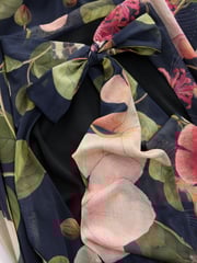 Blue Navy Floral Kew Collection Mesh Halter Neck Rouched Midi Dress - Image 7 of 8