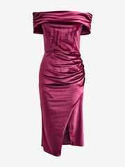 Sistaglam Red Velvet Bardot Midi Dress - Image 5 of 5