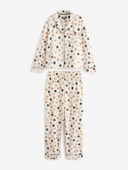 DKNY Cream Dot Fleece Gifting Notch Pyjamas Set - Bild 1 von 3