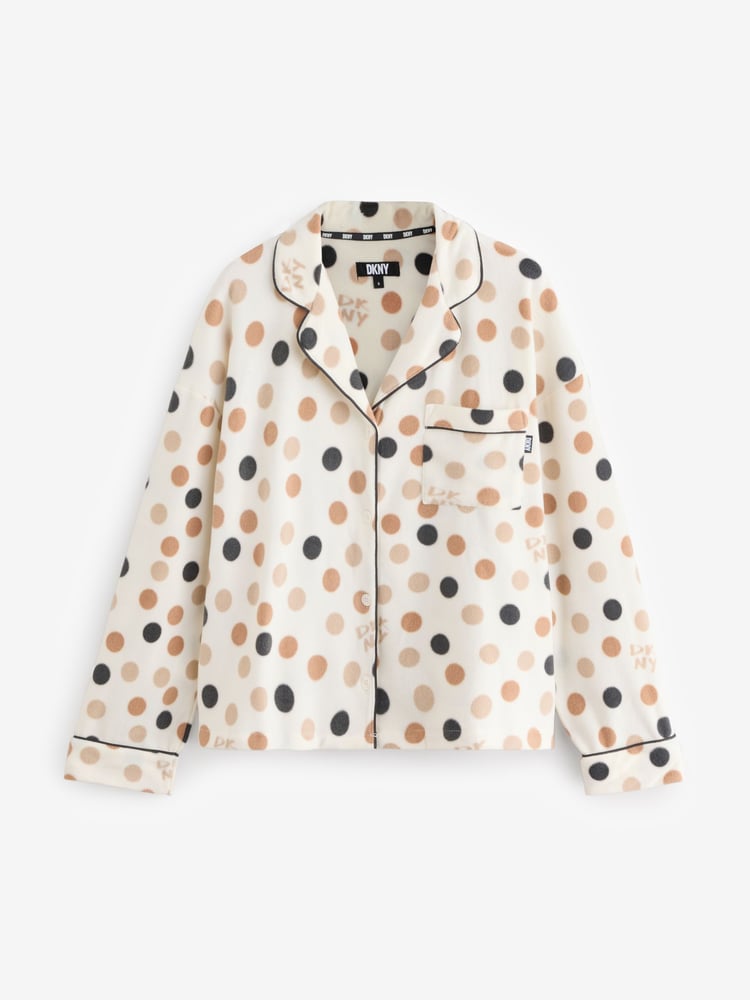 DKNY Cream Dot Fleece Gifting Notch Pyjamas Set - Bild 2 von 3