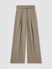 Reiss Neutral Clara Petite Wool Belted Wide-Leg Trousers - Image 2 of 7