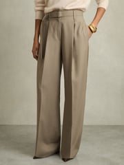Reiss Neutral Clara Petite Wool Belted Wide-Leg Trousers - Image 3 of 7