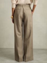 Reiss Neutral Clara Petite Wool Belted Wide-Leg Trousers - Image 5 of 7