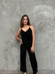 VILA Black Sleeveless Full Sequin Wide Leg Jumpsuit - Image 1 of 4