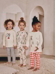 Red/Ecru Long Sleeve Snuggle Pyjamas 3 Pack (9mths-16yrs) - Image 1 of 12