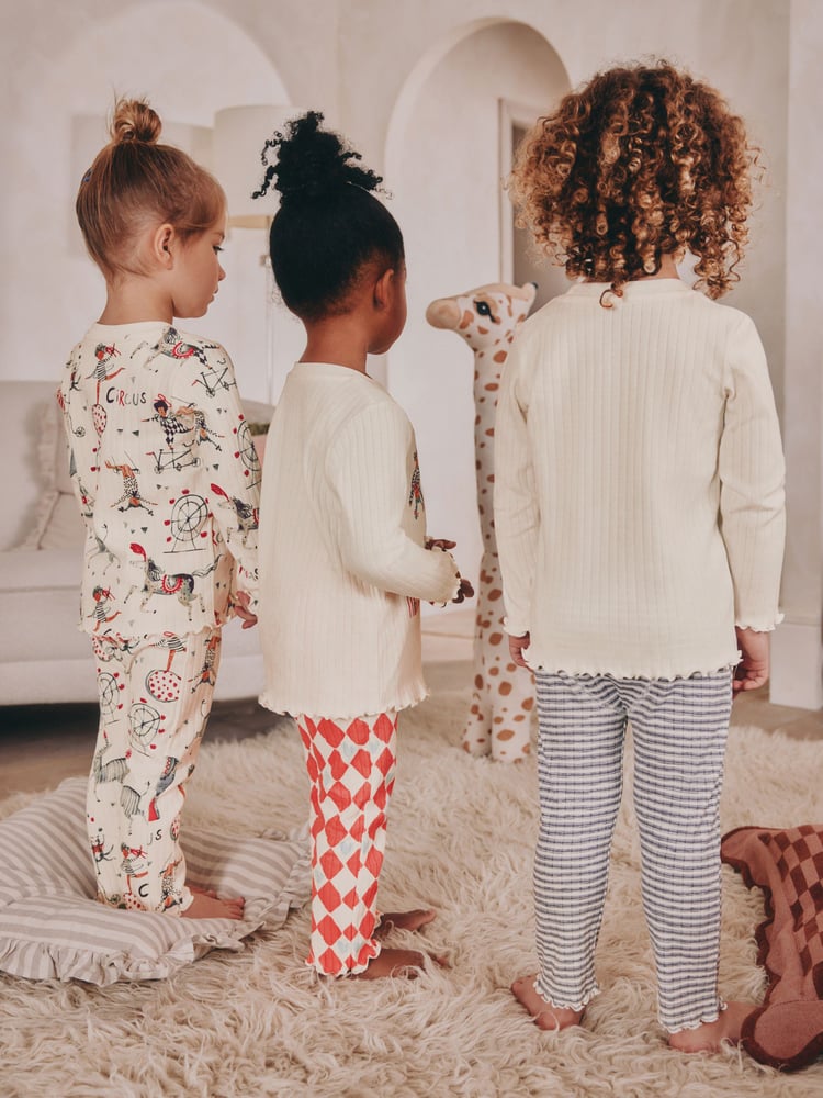Red/Ecru Long Sleeve Snuggle Pyjamas 3 Pack (9mths-16yrs) - Image 2 of 12