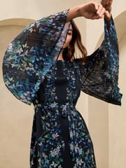 Lipsy Blue Pleated Butterfly Mini Shift Dress - Image 2 of 4