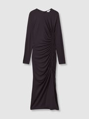 Reiss Burgundy Rosie Jersey Ruched Midi Dress - Image 2 of 5