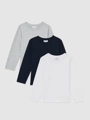 Reiss White/Soft Grey/Navy Fort 3-9 yrs Cotton-Jersey Long-Sleeve T-Shirts 3 Pack - Image 1 of 5