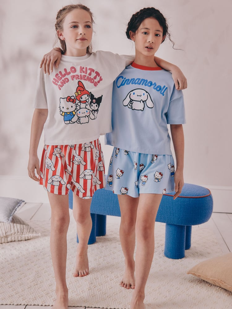 Blue Short Hello Kitty Pyjamas 2 Pack (3-14yrs) - Image 1 of 5 Blue Short Hello Kitty Pyjamas 2 Pack (3-14yrs) - Image 1 of 5