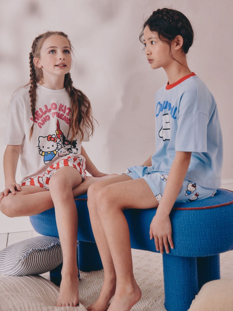 Blue Short Hello Kitty Pyjamas 2 Pack (3-14yrs) - Image 2 of 5 Blue Short Hello Kitty Pyjamas 2 Pack (3-14yrs) - Image 2 of 5