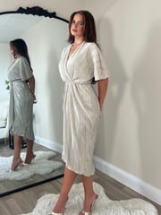 Girl In Mind Cream Gold Chelsea Wrap Detailing Midi Dress - Image 3 of 4