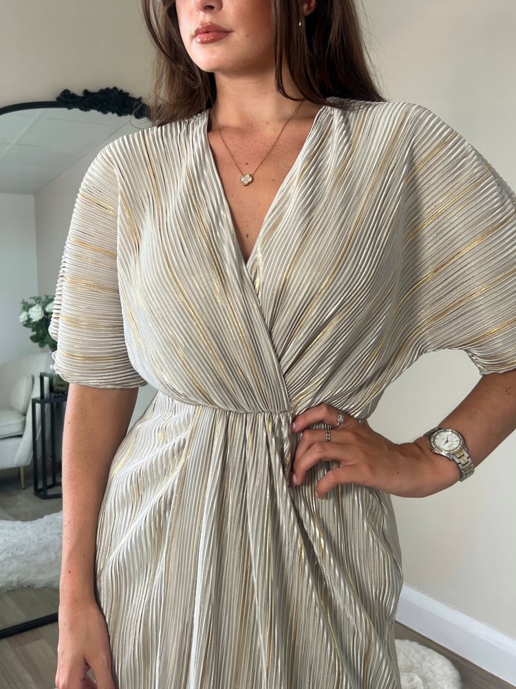 Girl In Mind Cream Gold Chelsea Wrap Detailing Midi Dress - Image 4 of 4