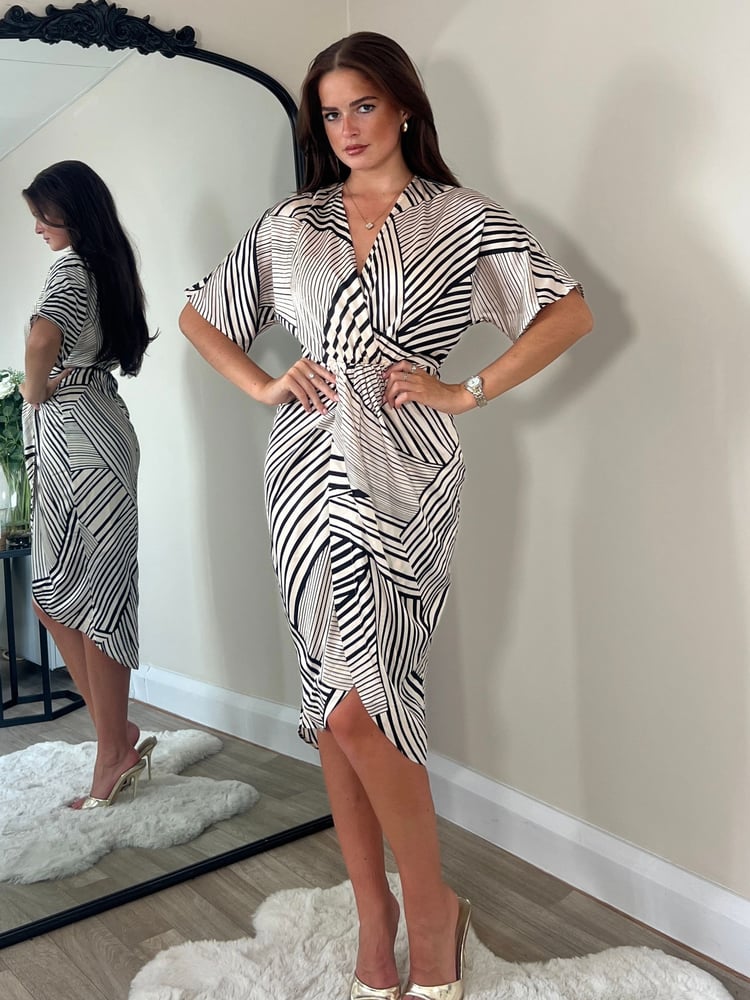 Girl In Mind Cream Chelsea Wrap Detailing Midi Dress - Image 1 of 4