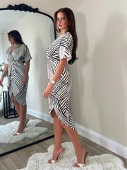 Girl In Mind Cream Chelsea Wrap Detailing Midi Dress - Image 3 of 4