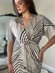 Girl In Mind Cream Chelsea Wrap Detailing Midi Dress - Image 4 of 4