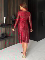 Girl In Mind Red Margot Twist Front Sequin Midi Dress - Image 3 of 4