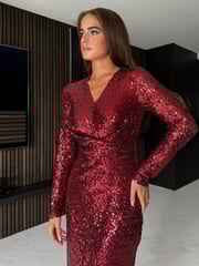 Girl In Mind Red Margot Twist Front Sequin Midi Dress - Image 4 of 4