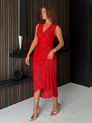 Girl In Mind Red Annika Sleevless Sequin Midi Dress - Image 2 of 4