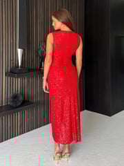 Girl In Mind Red Annika Sleevless Sequin Midi Dress - Image 4 of 4