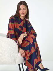 Roman Red Geometric Colourblock Print Midi Dress - Image 2 of 5