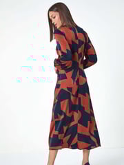 Roman Red Geometric Colourblock Print Midi Dress - Image 4 of 5