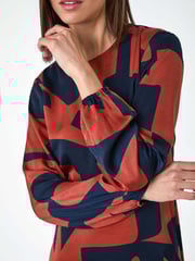 Roman Red Geometric Colourblock Print Midi Dress - Image 5 of 5