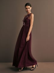 Maya Purple One Shoulder Tulle Maxi Dress With Embellished Motif - Image 1 of 3