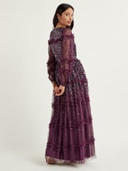 Maya Purple Blouson Sleeve Sequin Maxi Dress With Ruffle Detail - Image 2 of 4
