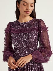 Maya Purple Blouson Sleeve Sequin Maxi Dress With Ruffle Detail - Image 4 of 4