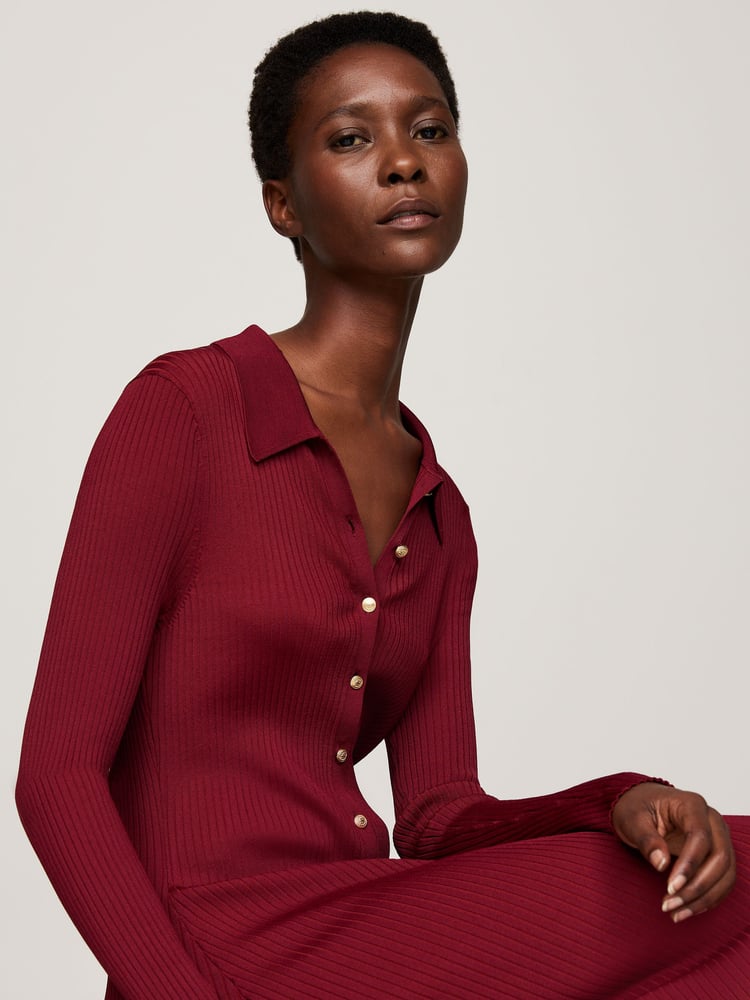 Tommy Hilfiger Red Gold Button Rib Long Sweat Dress - Image 2 of 5
