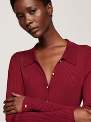 Tommy Hilfiger Red Gold Button Rib Long Sweat Dress - Image 3 of 5