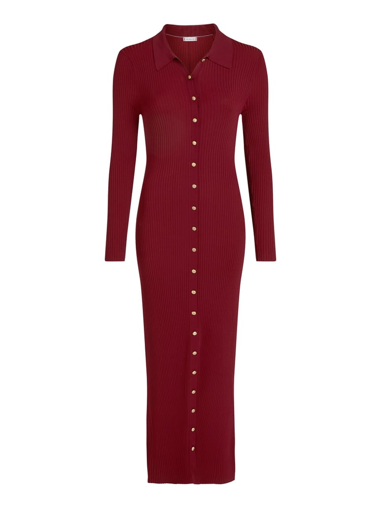 Tommy Hilfiger Red Gold Button Rib Long Sweat Dress - Image 5 of 5
