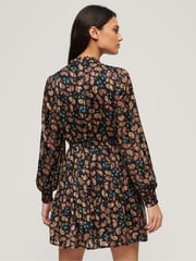 Superdry Brown Mini Printed Long Sleeve Metallic Dress - Image 2 of 3