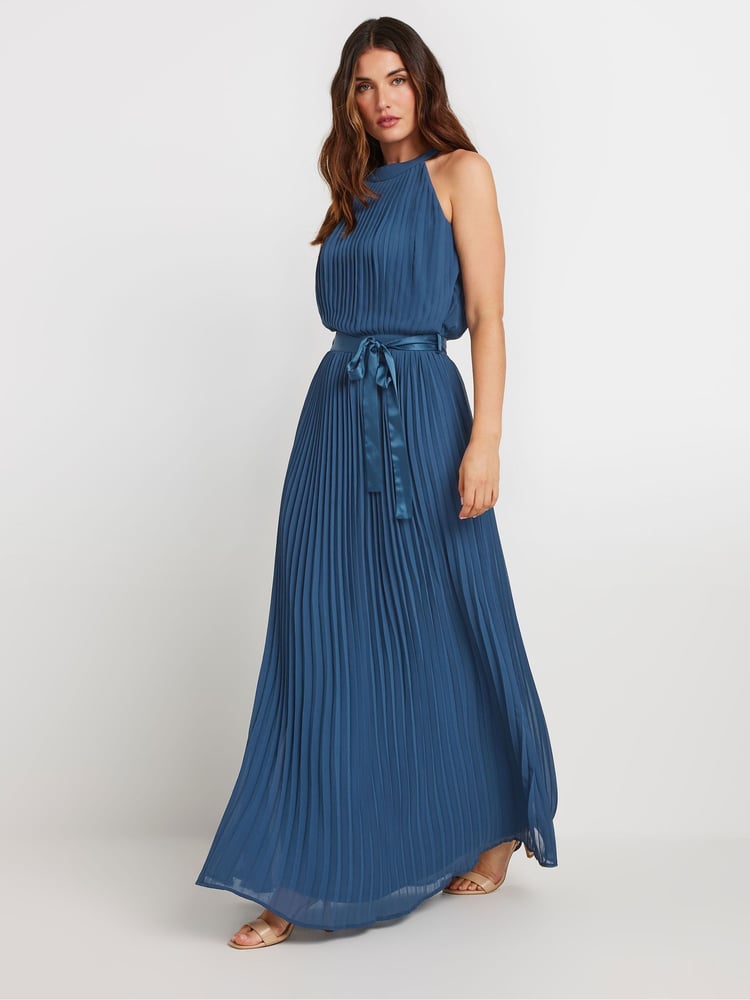 Long Tall Sally Blue Halterneck Pleated Maxi Dress - Image 1 of 5