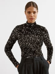 Albaray Velvet Sequin Turtle Neck Black Top - Image 1 of 4