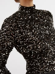 Albaray Velvet Sequin Turtle Neck Black Top - Image 3 of 4