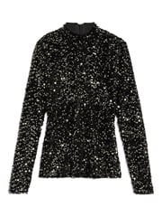 Albaray Velvet Sequin Turtle Neck Black Top - Image 4 of 4